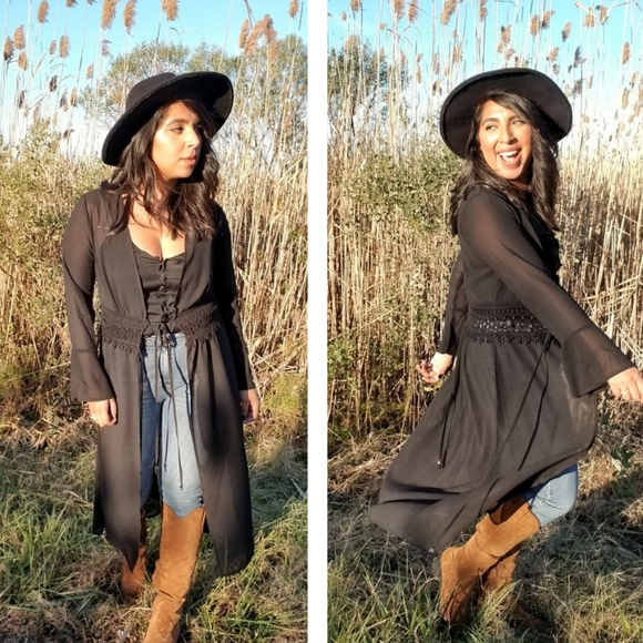 BEAUTY FROM ASHES BLACK CHIFFON CARDIGAN - Picture 2 of 15